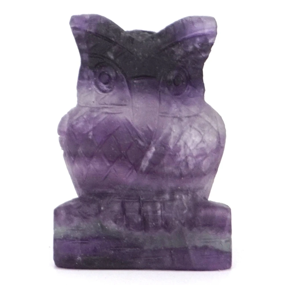 

1.9" Owl Statue Natural Gemstone Fluorite Crystal Carved Reiki Healing Quartz Stone Figurine Crafts Home Room Desk Decoration