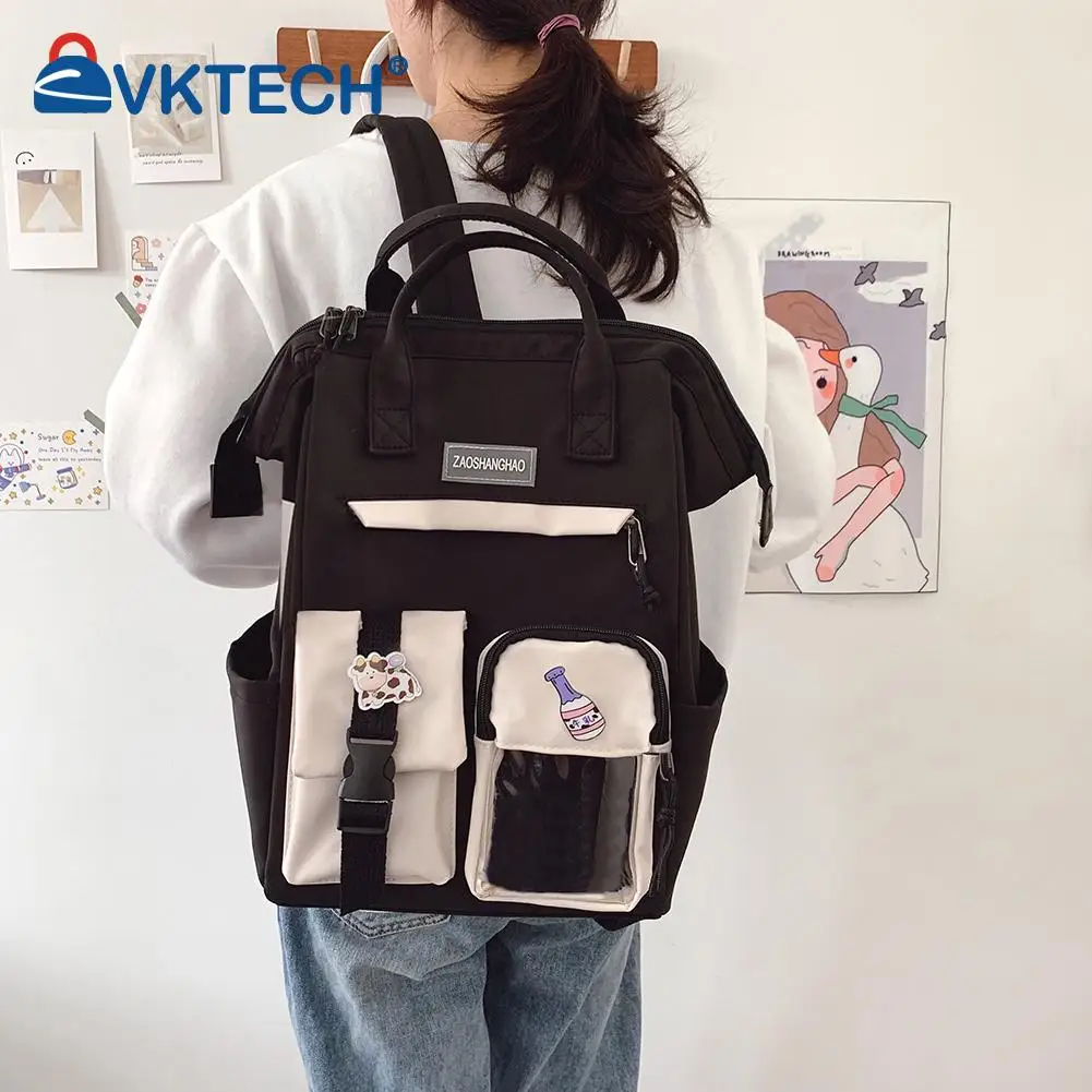 

Preppy Style Women Handbags Travel Contrast Color Knapsack Teenage Girl Rucksack Students Korean Style Fashion Retro Bagpack