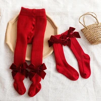 baby girl pantyhose winter thickened cotton toddlers pantyhose cute princess girls bow socks red plush pants 0 4y girls leggings