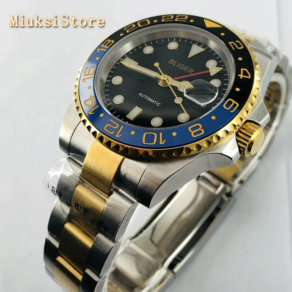 Мужские Роскошные часы Bliger 40 мм из сапфирового стекла с односторонним вращением