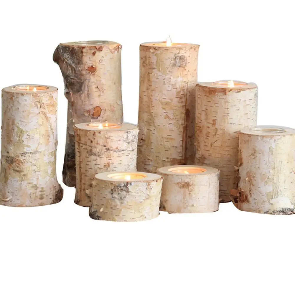 

Natural Birch Wood Trunk Candlestick Wooden Candlestick Tealight Holder Home Desktop Decoration Props For Party Wedding