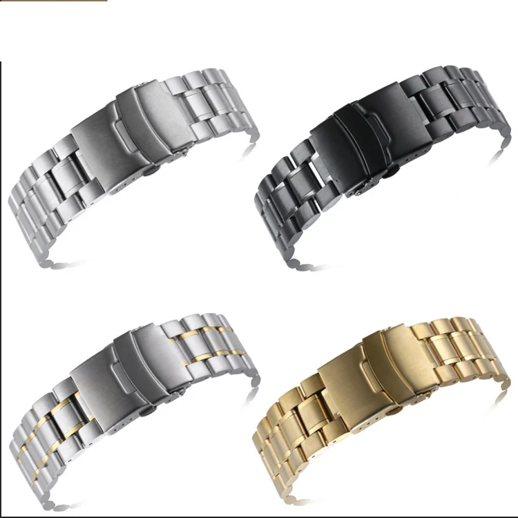 20 22mm Black Silver Solid Curved End Solid Links Replacement Watch Band Strap Bracelet Double Push Clasp For Seiko
