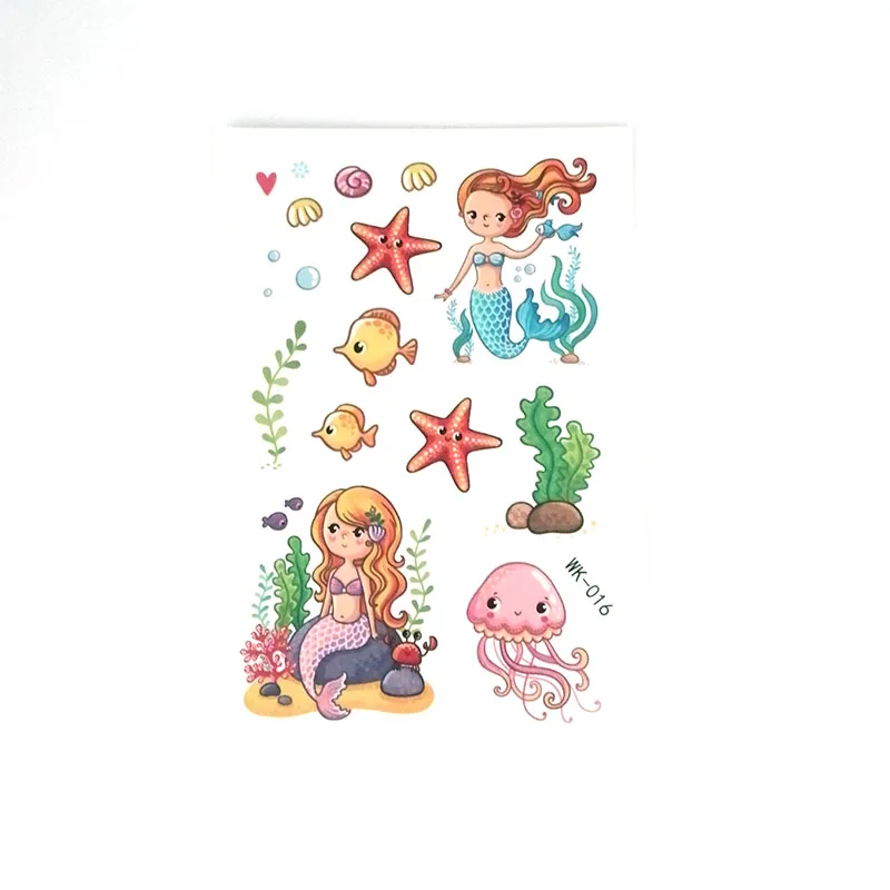 Cartoon Mermaid Theme Temporary Tattoo Hand Body Arm Art Sticker Fake Tattoos for Men Women 30pcs/lot