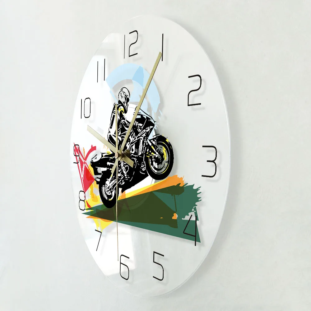 Настенные часы для мотокросса современные бесшумные украшения из акрилового