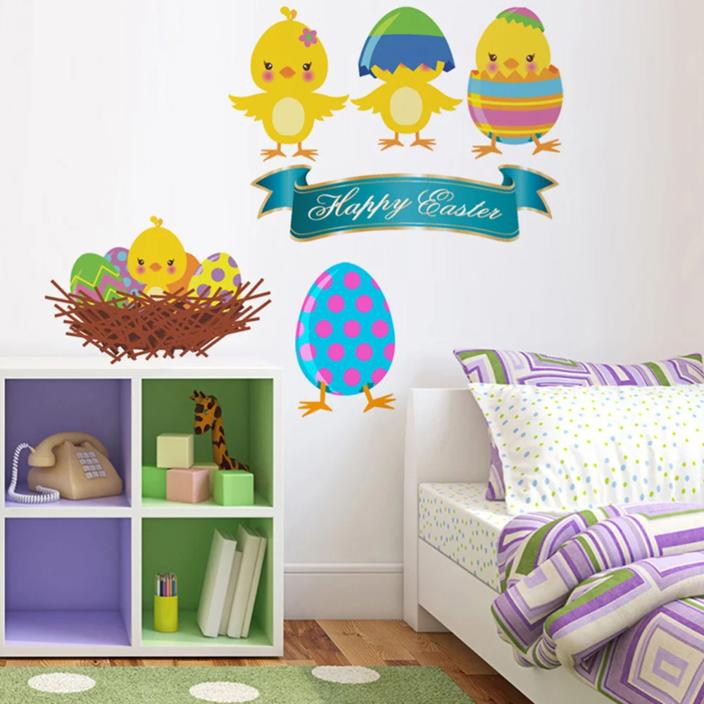 

Happy Easter Wallpaper Colorful Chicken Wall Sticker Kids Room Wall Decor Bedroom Wall Decals