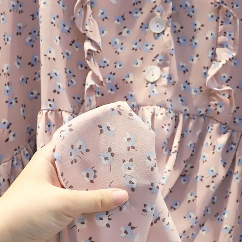

XITAO Print Patchwork Shirt Women Casual Fashion Ruffles V-neck Collar Loose Pullover Top 2021 Summer New All-match LDD1117