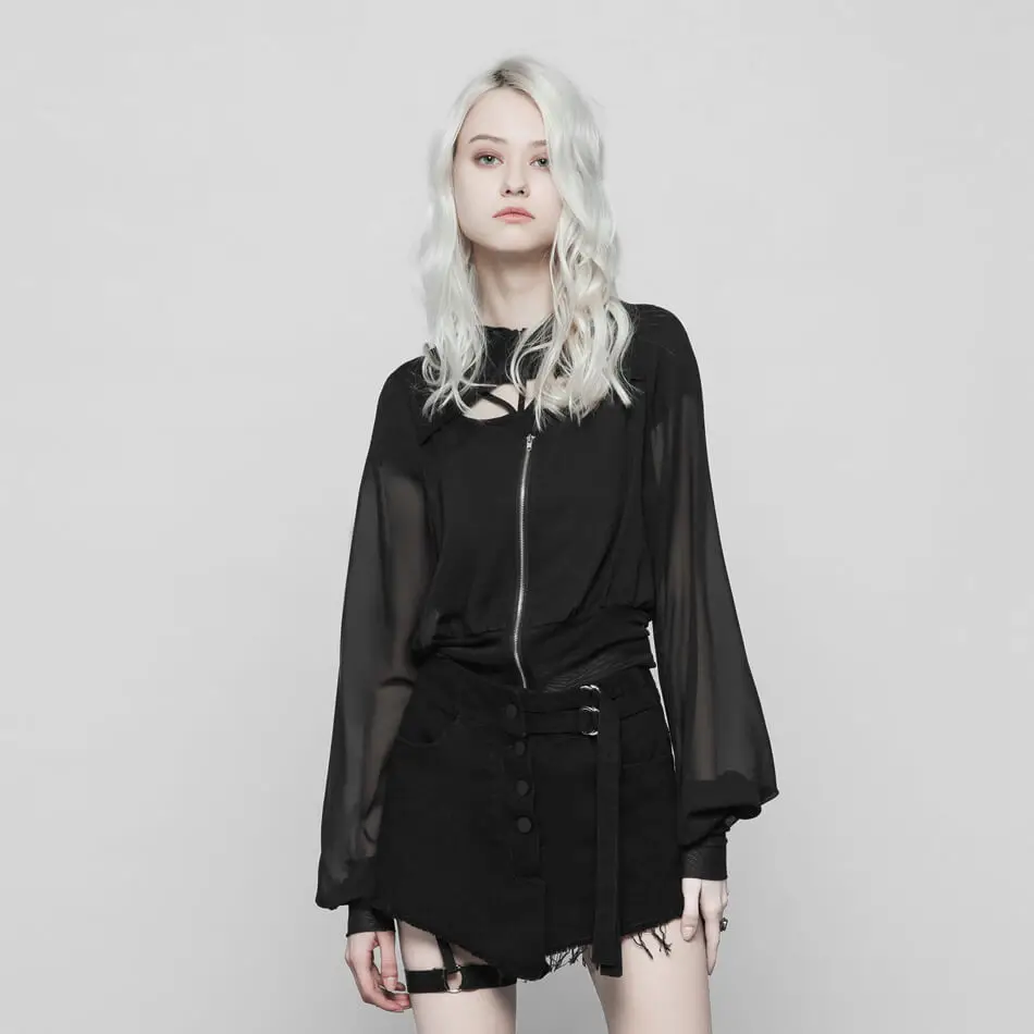 Женское короткое пальто с длинным рукавом прозрачное шифоновое в стиле панк v