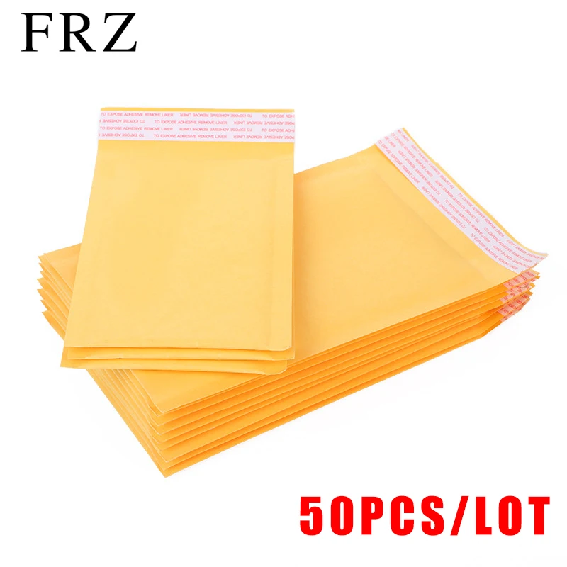 FRZ Yellow Wholesale 50pcs/lot Manufacturer Kraft Bubble Bags Mailers Padded Envelopes Paper Mailing Bags 
