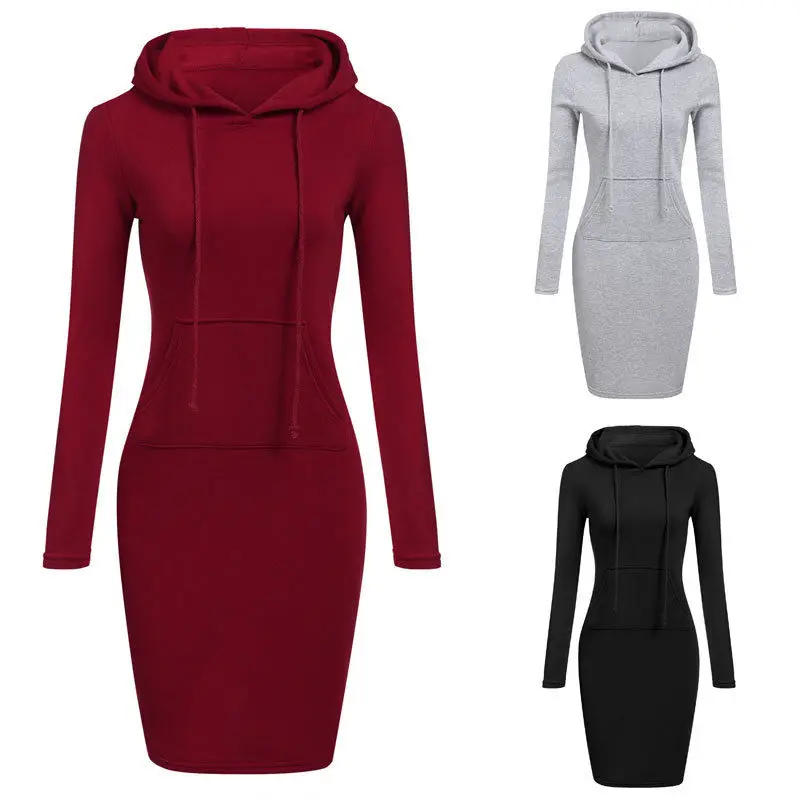 

Fashion Women Sweatshirt Hooded Hoodies Long Sleeve Solid Sweatshirts Casual Sweatshirt Pullover Jumper Long Top Mini Dress