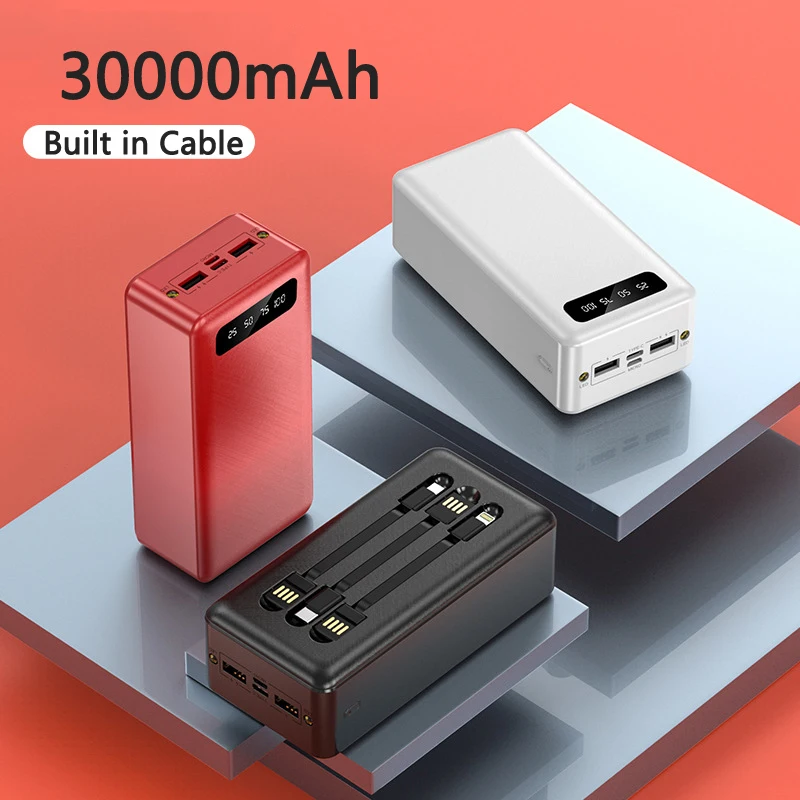 

Внешний аккумулятор с кабелем Micro USB Type-C, 30000 мАч