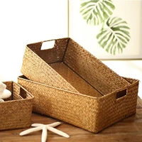 hand woven storage basket clothing storage box rectangular rattan wicker storage basket container fruit cosmetic organizer