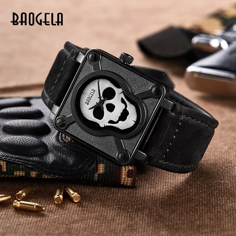 BAOGELA Skull часы модные светящиеся Priate Skull кварцевые часы водонепроницаемые наручные часы Relogio Masculino 1701