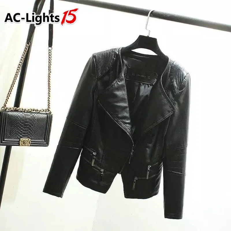 

2021 Spring Autumn New Zipper Ladies Motorcycle Leather Jackets Pu Black Women Leather Jackets Moto & Biker Jacket Female
