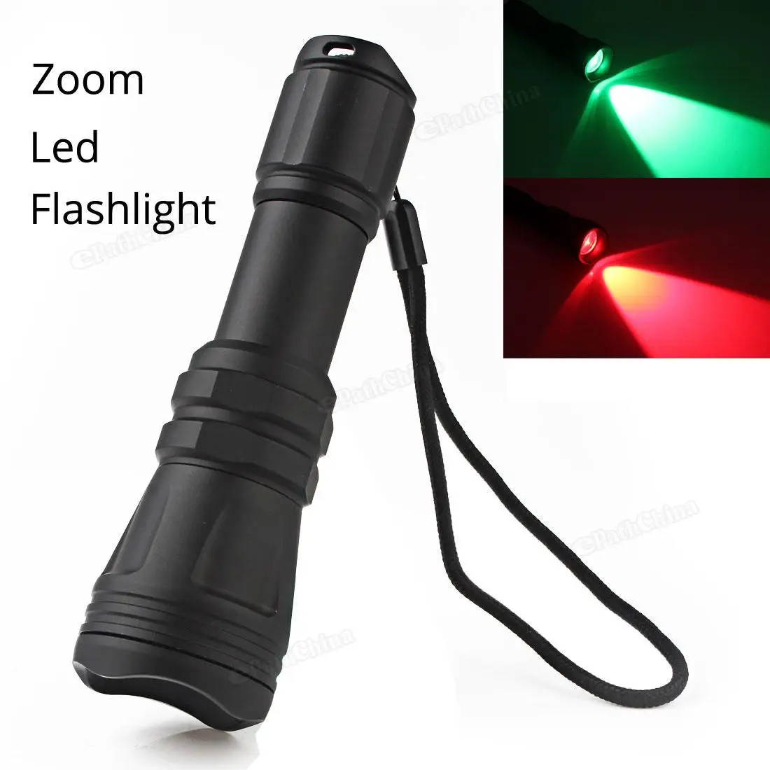 

B168 Convex Lens Zoom Flashlight LED Torch Waterproof Tactical zoomable Hunting Flashlight Red / Green Light