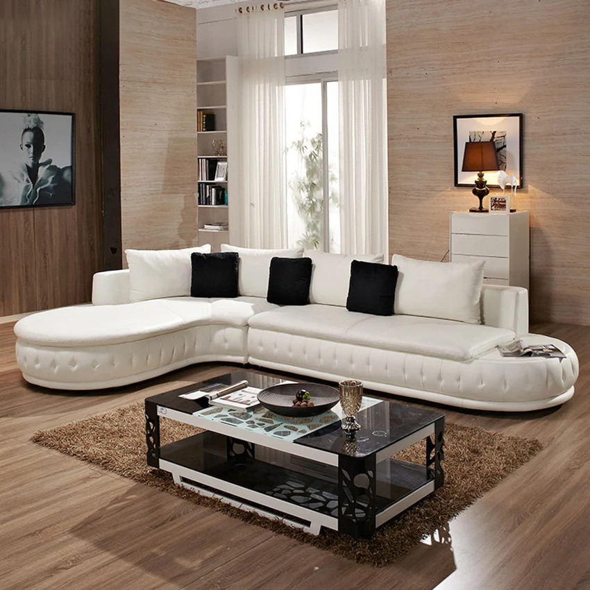

Комплект диванов из натуральной кожи для гостиной, угловой диван L-образной формы, рама из массива дерева, нордическое комбинированное крес...