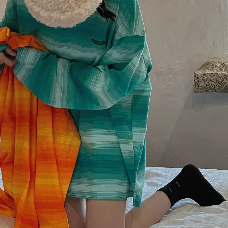 

Japanese streetwear striped short-sleeved T-shirt women 2021 summer new pure cotton student loose long-sleeved bottoming shirt