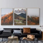 Скандинавская Гора, Туманный лес, настенный художественный плакат, Фотопечать, Осенний пейзаж, Картина на холсте, домашний декор