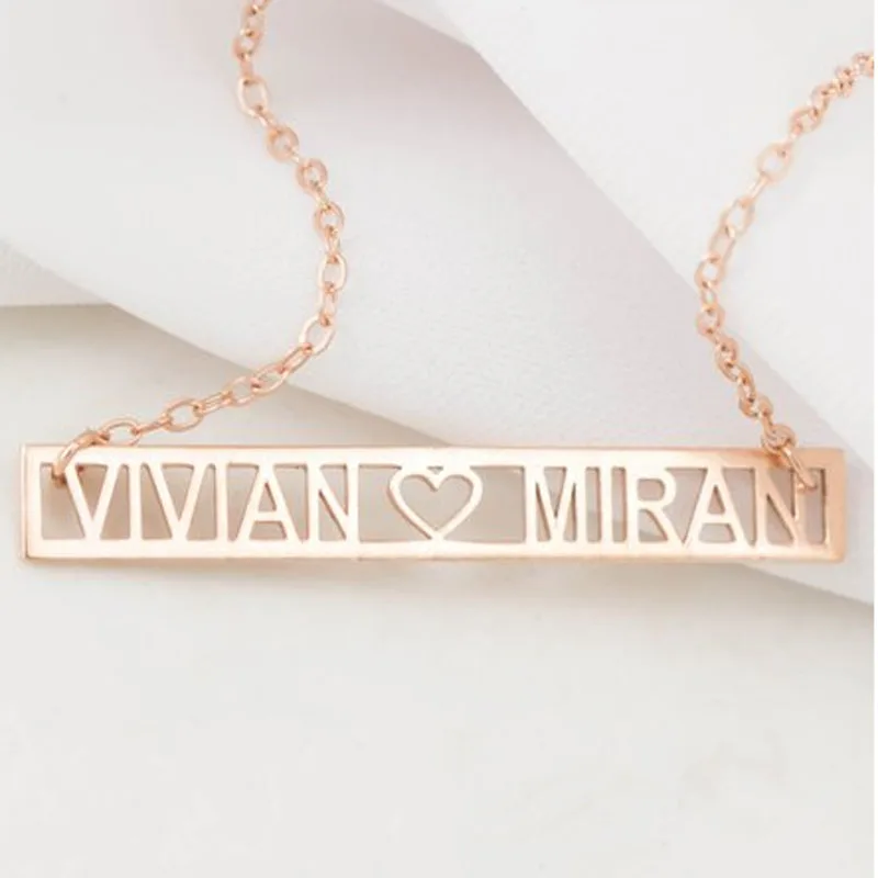 

Customized personalized name necklace for women Roman numerals Minimalism Cut Out Bar heart necklace nameplate jewelry Collier
