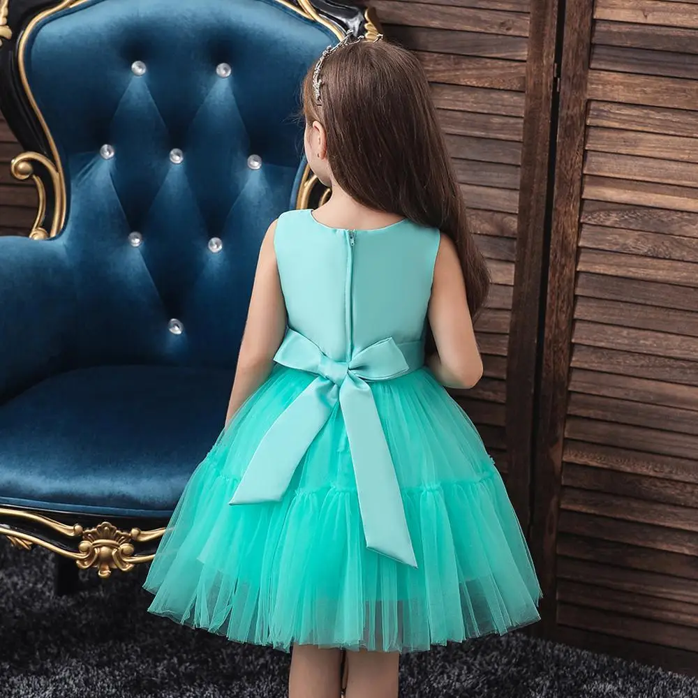 Рождественское платье для девочек зеленое кружевное принцессы с цветочным