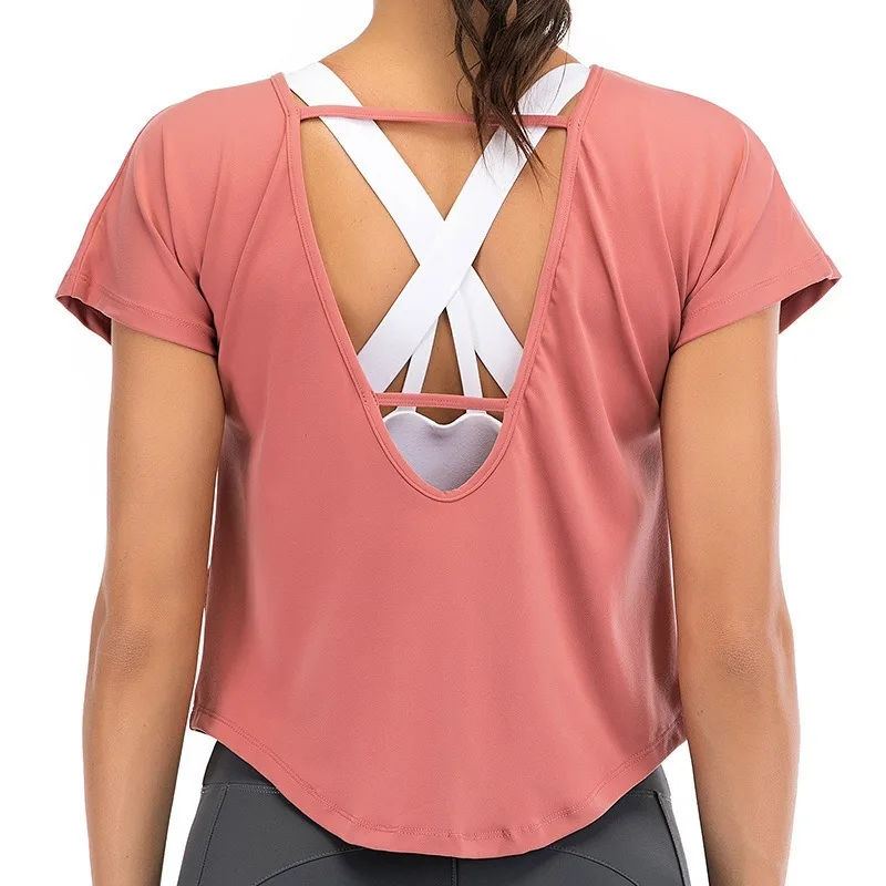 

Thin Strap Hollow Beauty Back Loose Vest Deep V Sexy Yoga T-shirts Breathable Casual Workout Fitness Clothing Sportswear