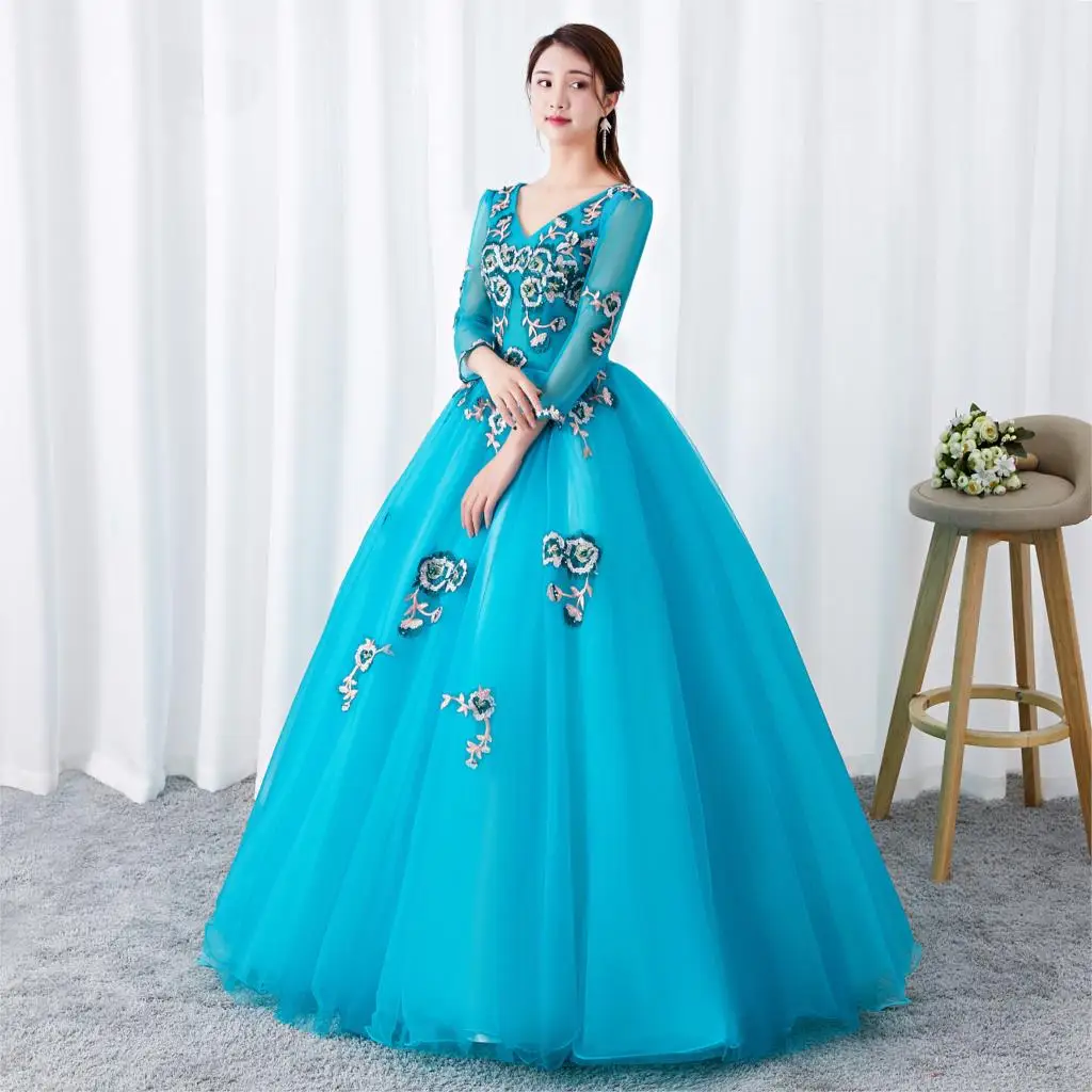 2019 Бальные платья бальные с аппликацией длинные рукава Vestidos De 15 Sixteen милое