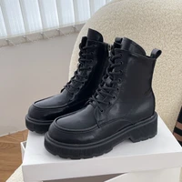 ladies martin boots autumn and winter new solid color pu round toe strap thick soled motorcycle short boots womens shoes 2021