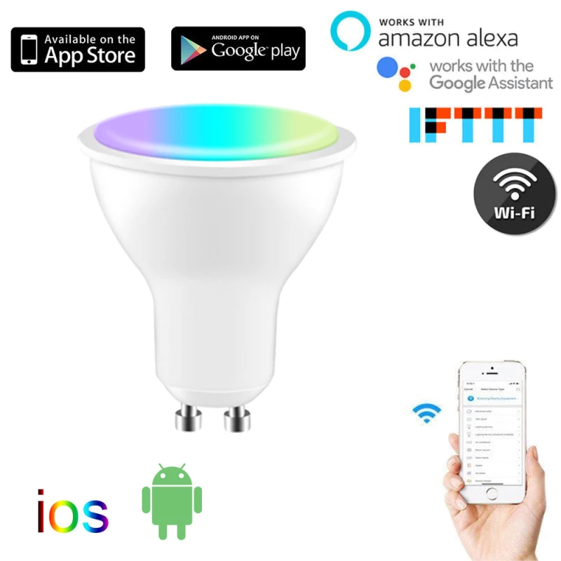 

GU10 Spotlight WiFi Smart Light Bulb 5w RGB+CW 2700-6500K Smart Bulb App Remote Control RGB Light Lamp For Alexa Google Home