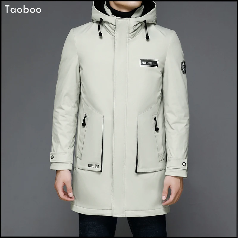 

Taoboo 2021 New Men's winter jacket Thicken Hooded Warm Length Parka 90%White duck down Hight Quality male New Winter Down Coat