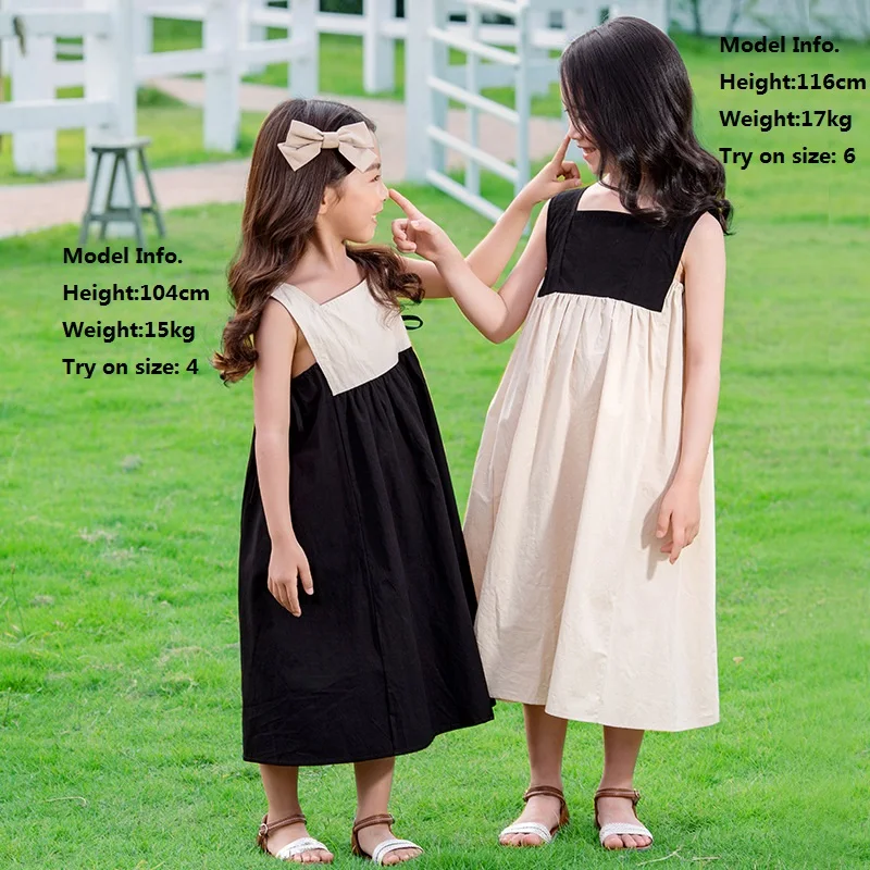 

2020 Summer New Girls Dresses Bow Baby Princess Dress Two Colors Patchwork Sleeveless Kids Cotton Dresses for Children, #8291