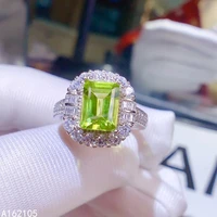 925 pure silver chinese style natural peridot womens exquisite elegant rectangle adjustable gem ring fine jewelry support detec