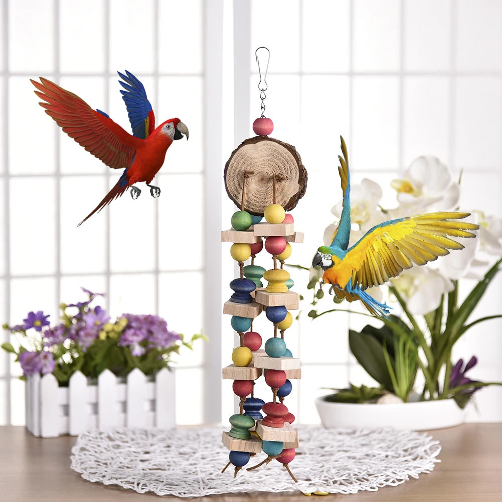 

Arrival Wood Colorful Parrot Toys Chew Toy Pet Bird Toys Hanging Swing Cage Toys For Parrots Pet Bird Random Color
