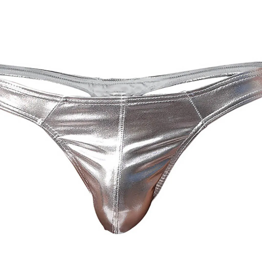 

Men's Underwear New Sexy Solid Leaky Hip Patent Leather Low Waist Comfortable Breathable Fashion All Season Daily Thong #Z