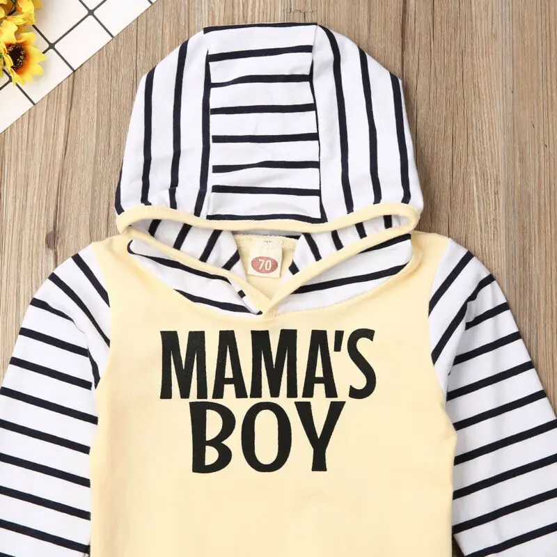 Toddler Kids Baby Boy Tracksuit Pullover Hooded Stripes Top Pants Casual Clothes Outfits Set |