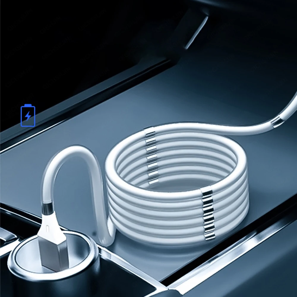 

3.1A Fast Charging Magnetic Data Cable Apply For iPhone Samsung Xiaomi Huawei Automatically Retractable Android Cellphone Cable