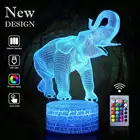 Светодиодный ночник с 3d-изображением слона, настольная лампа с дистанционным управлением в виде животных, настольный RGB светильник льник, рождественский подарок для девушки, украшение для спальни, детская игрушка