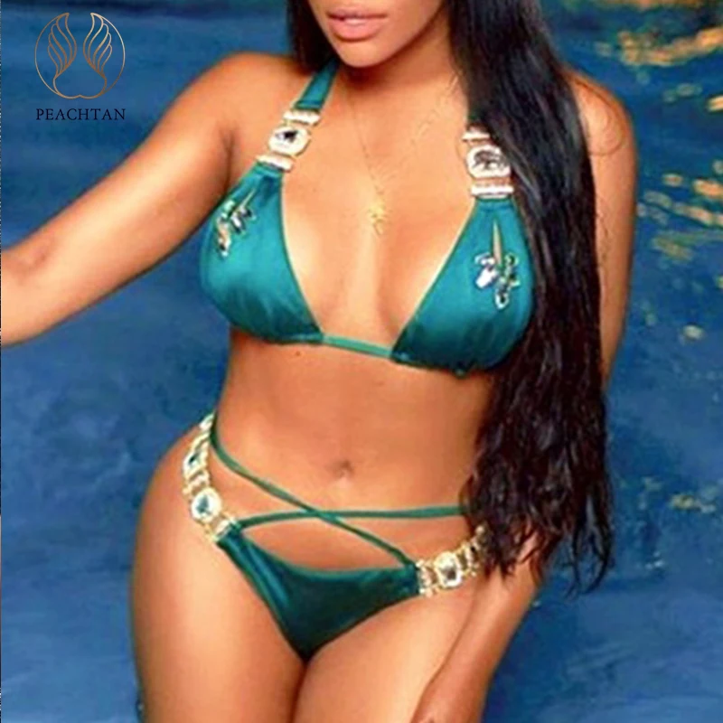 Peachtan Gem bikinis 2020 mujer Sexy halter swimwear women bathing suit biquini Summer beach wear new Push up swimsuit female | Женская