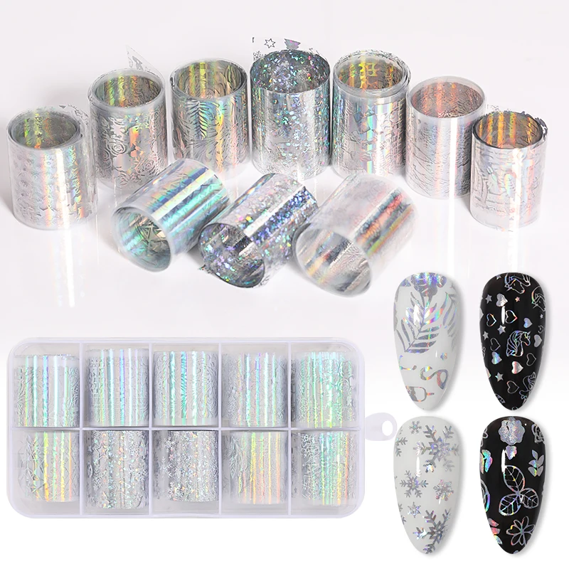 10 Rolls iridescent Nail Foils Art Transfer Stickers Slider Mixed Pattern Decal Manicuring Design Tip Decoration | Красота и здоровье