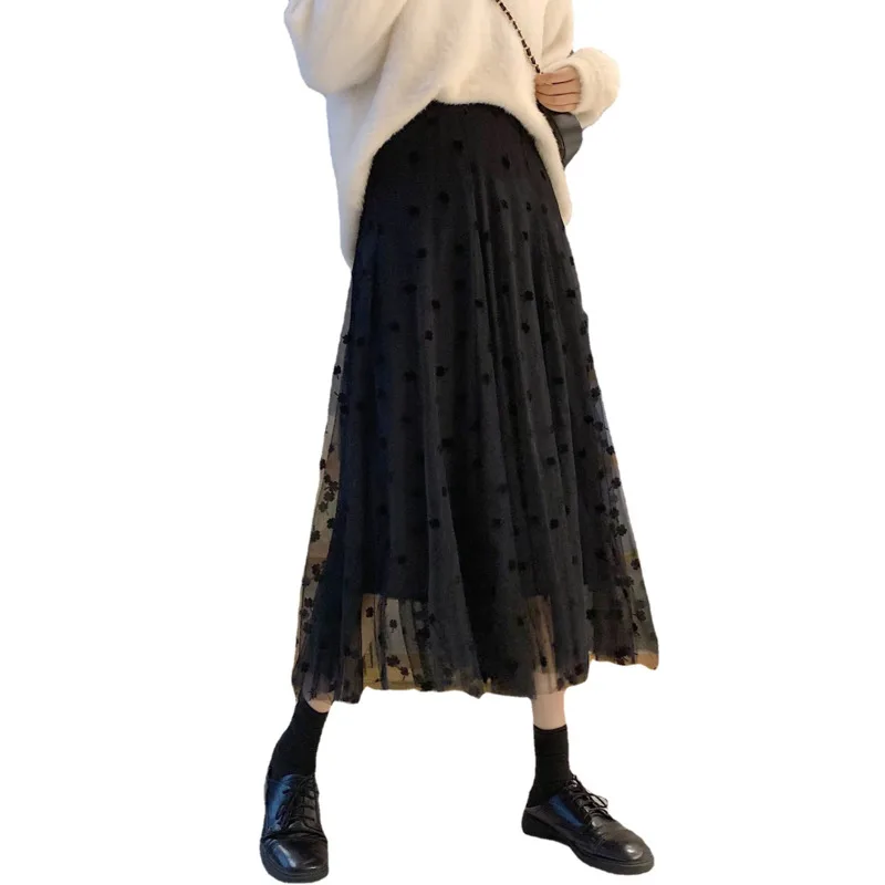 

Mozision High Waist Mesh Skirt Women 2021 Spring New Vintage Solid A-line Skirts Ladies Casual Korea Slim Skirt Bottom Female