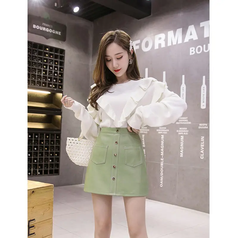 Юбка из искусственной кожи с завышенной талией маленькая облегающая юбка для