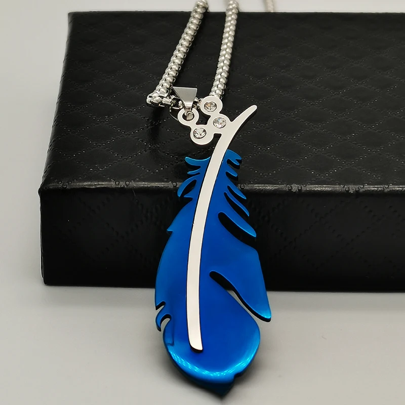 

Necklace Ladies Simple Sweater Chain Fashion Stainless Steel Feather Pendant Aesthetic Morocco Jewelry Cordao Masculino Kpop