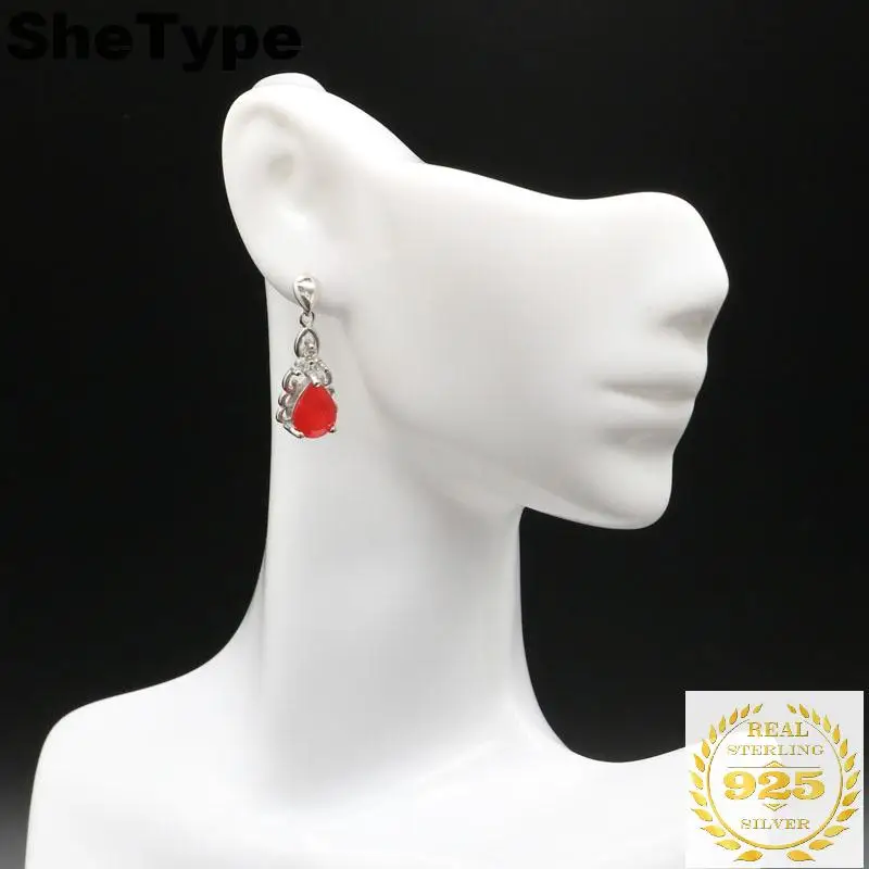 Серьги-гвоздики из серебра 3 75 пробы с натуральным красным Рубином 24 х10 мм 925 г |