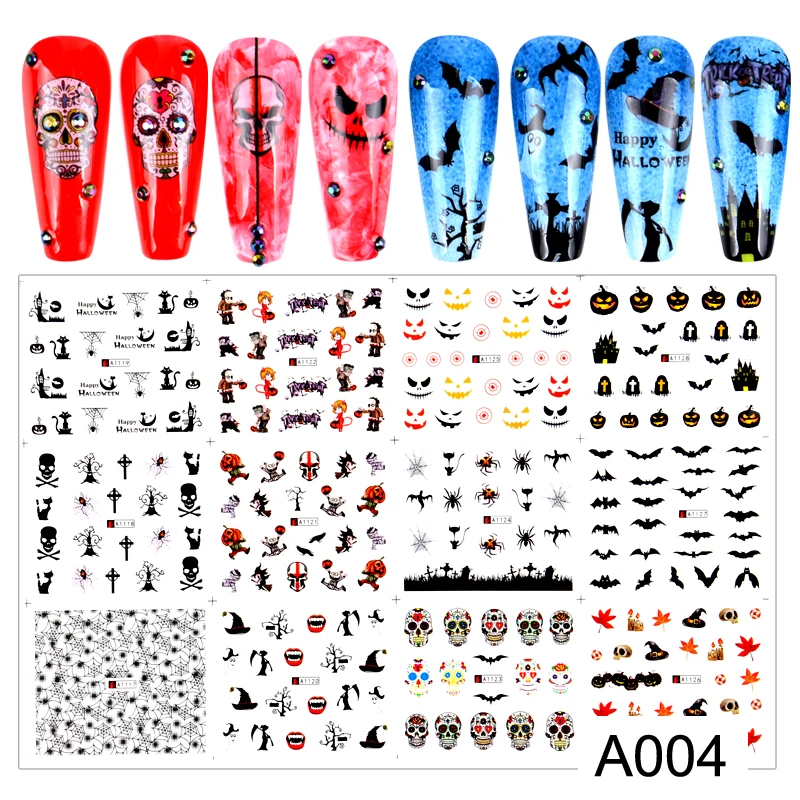 

12 Designs Christmas/Halloween Styles Nail Art Stickers Tattoo Water Transfer Foil DIY Nail Polish Decoration For Manicure Tips