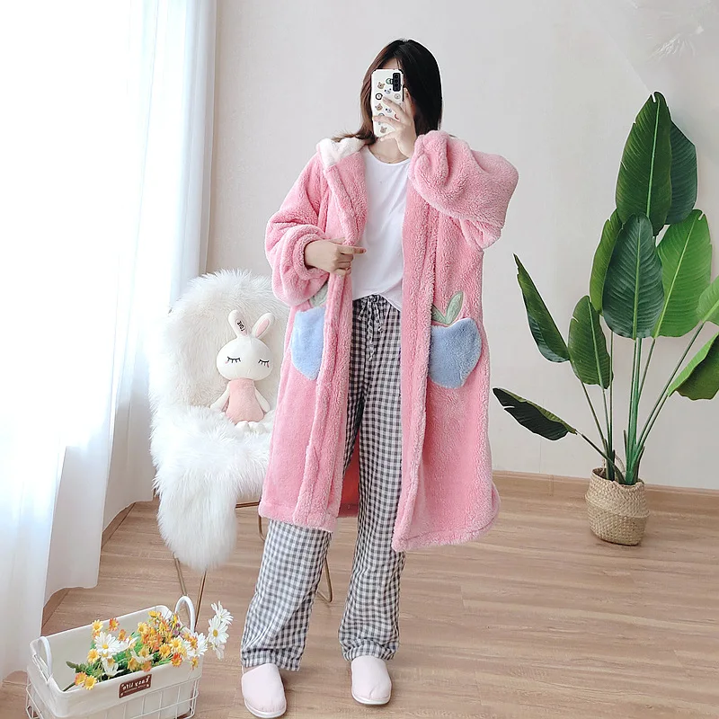 Милая осенне-зимняя женская теплая ночная рубашка с длинным рукавом фланелевые