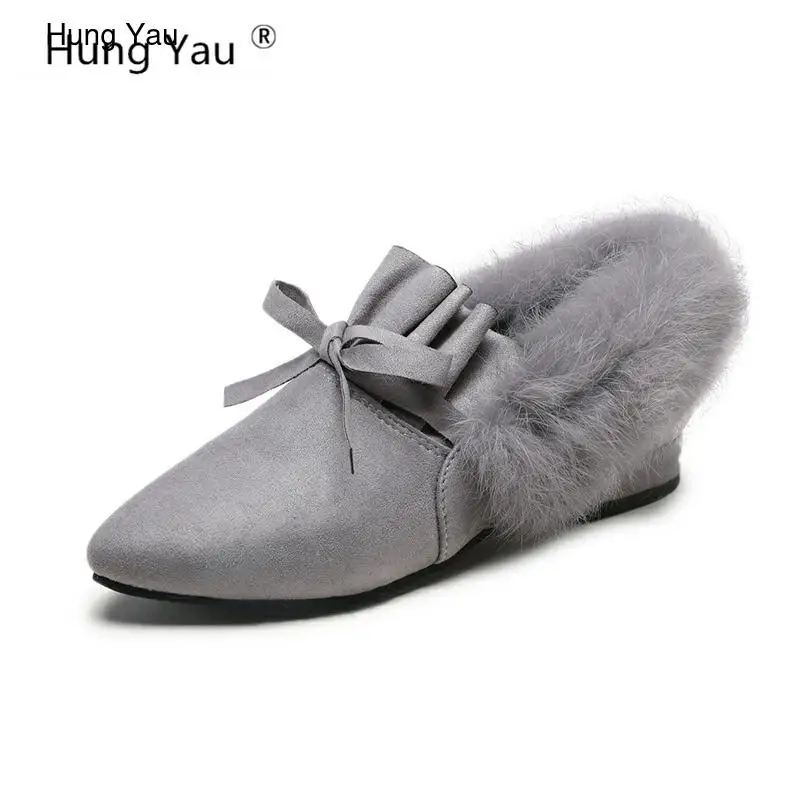

Hung Yau Winter Shoes Women Fur Flat Shoes Warm Comfortable Fashion Women's Flats Ladies Brand Winter Loafers Flats Size 35-39