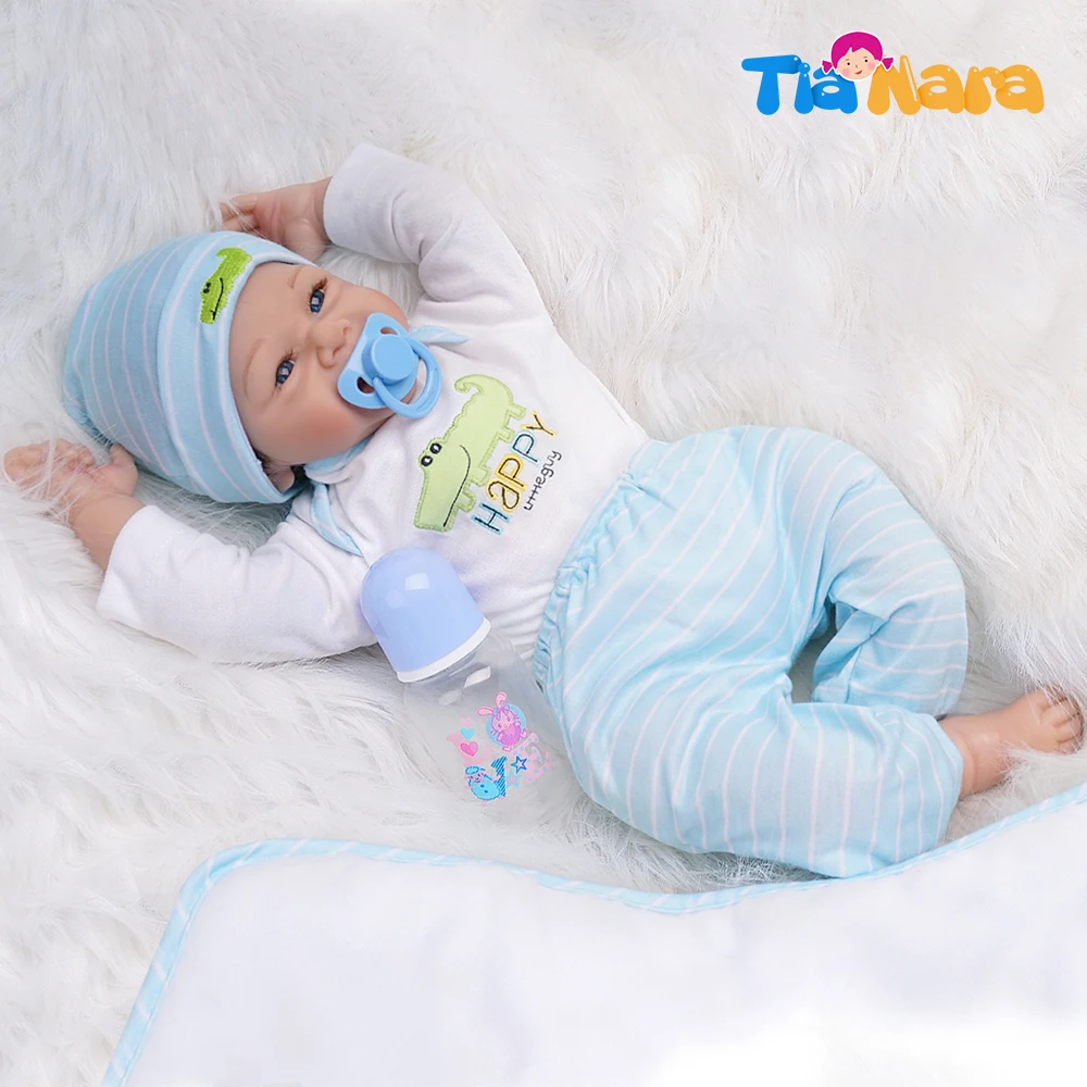 55 см Reborn Baby Dolls мальчик силиконовый виниловый хлопковый светильник белый и синий наряд