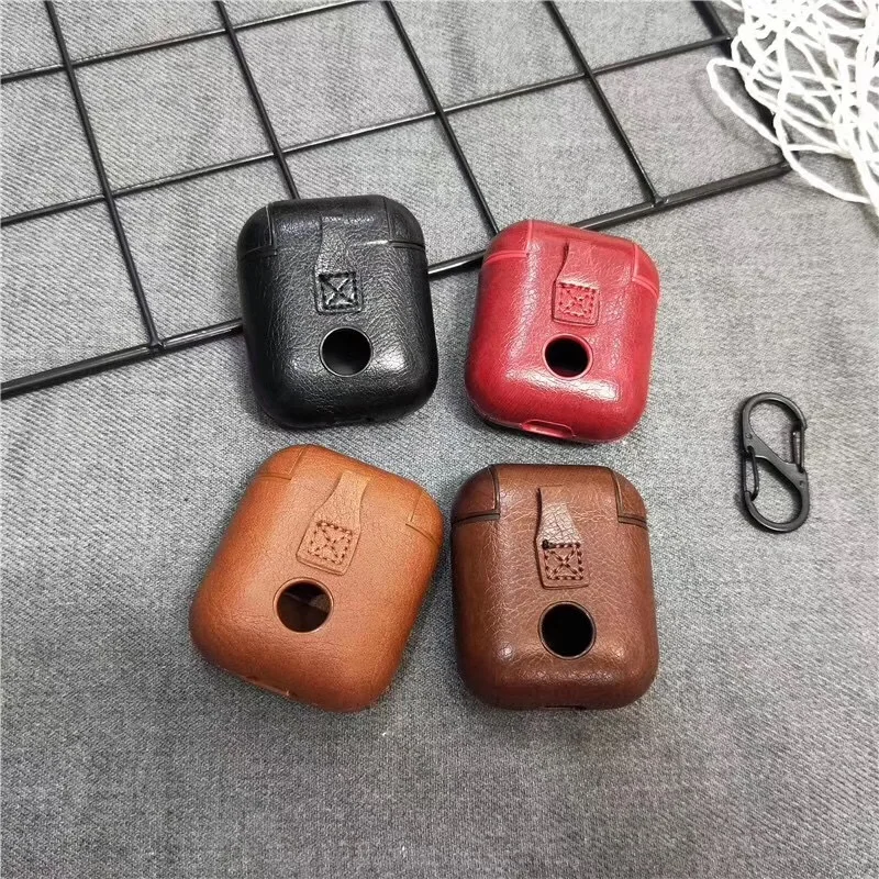 Кожаный чехол для беспроводных наушников AirPods 1 шт. с крючком из натуральной кожи |