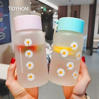 400500ml korean style small fresh daisy pattern frosted glass breakfast milk coffee student girl portable cup with rope