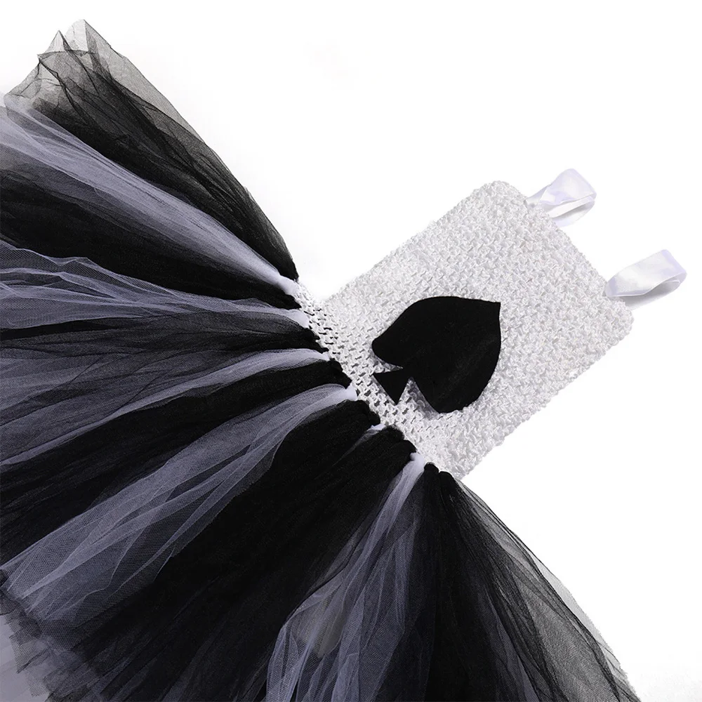 

Child Queen of Hearts Halloween Costume for Girls Black Queen of Hearts Fancy Dress Costume Kids Sleeveless Tutu Dress Vestidos
