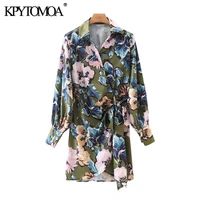 kpytomoa women 2021 fashion with bow tied floral print wrap mini shirt dress vintage long sleeve female dresses vestidos mujer