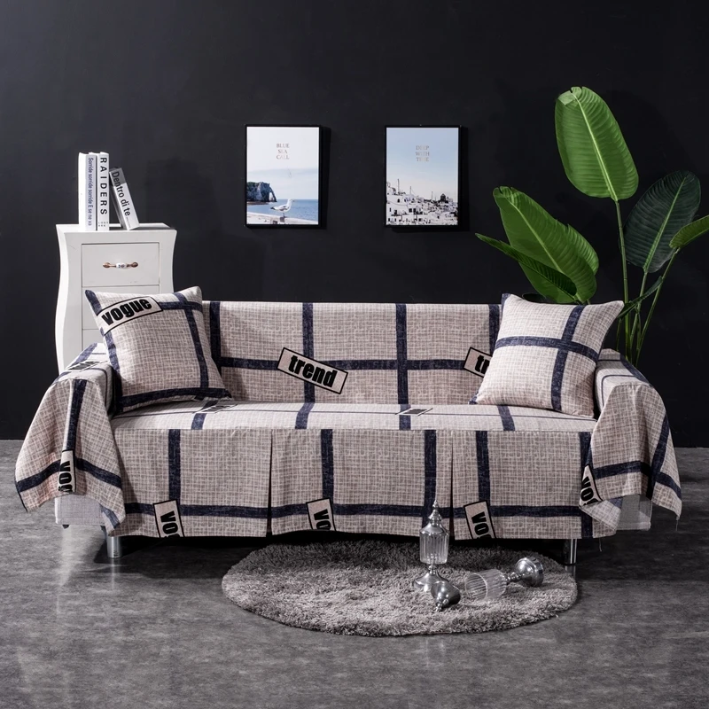 

Plaid Sofa Cover Solid Color Sofa Towel for Living Room Leaves Couch Slipcover Striped Printed Elastic Couch Cover